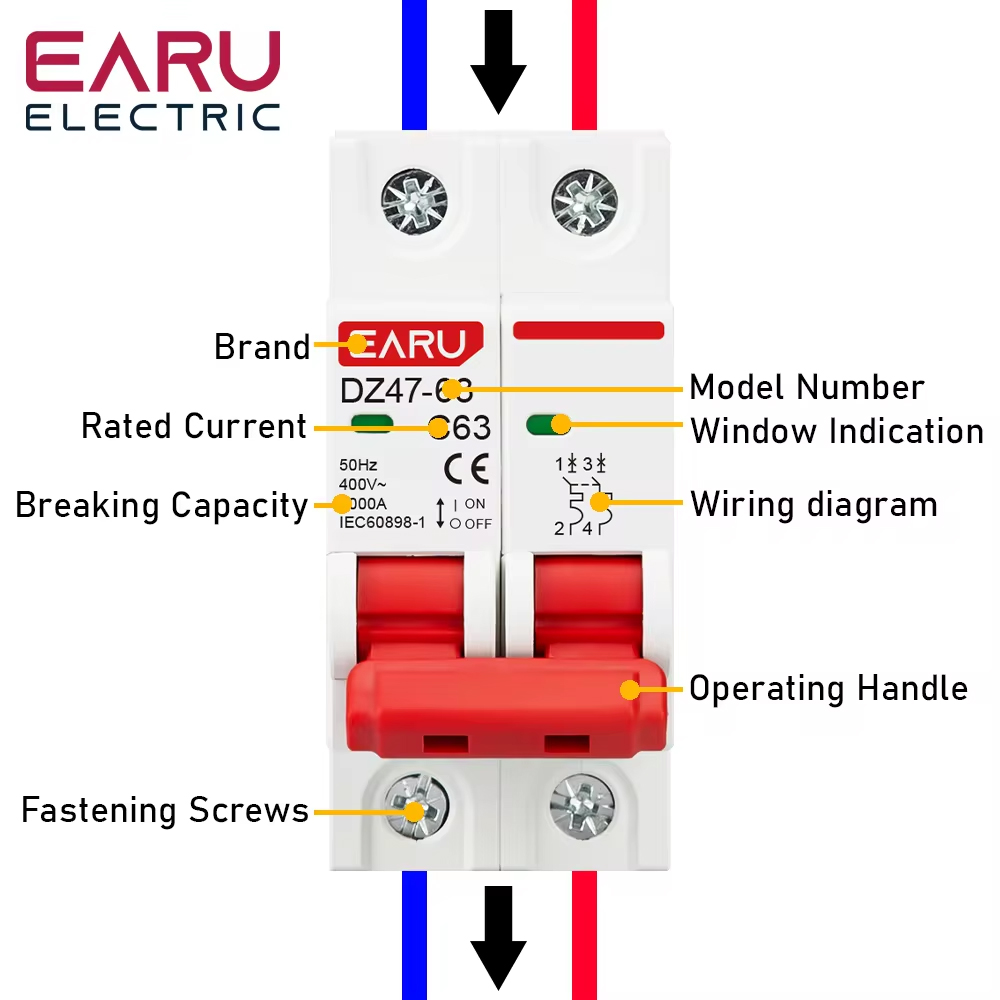 EARU DZ47 1P 2P 3P 4P 3A-63A A - Din Rail Circuit Breaker ulasan dan harga